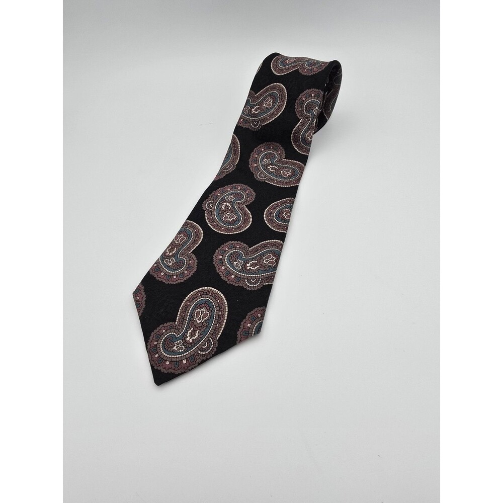 Zianetti Mens Silk Tie Paisley Black Red Brown Teal Made in USA Italian Fabric